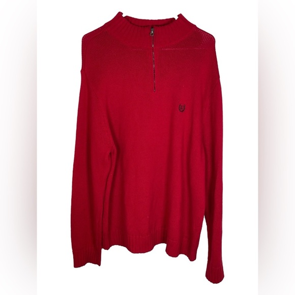Chaps Sweater Mens XL Red 1/4 Zip Long Sleeve Mock Neck - Picture 1 of 6
